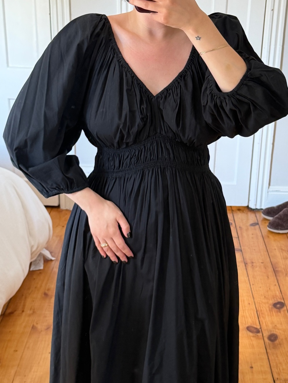 Madewell Black V-Neck Smocked Waist Maxi Dress
